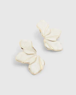 Cream Half Flower Stud Earrings