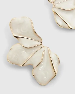 Cream Half Flower Stud Earrings