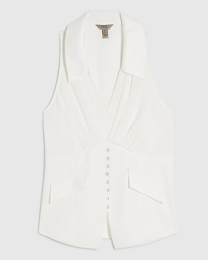 Cream Halter Neck Corset Blouse