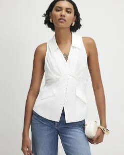 Cream Halter Neck Corset Blouse