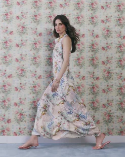 Cream Halter Neck Slip Floral Dress