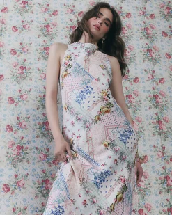 Cream Halter Neck Slip Floral Dress