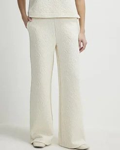 Cream Jacquard Texture Wide Leg Trousers