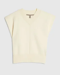 Cream Knit V Neck Top