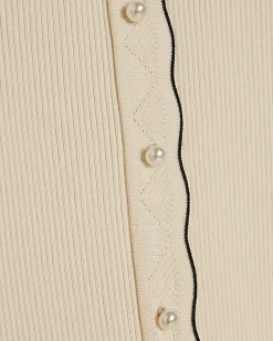 Cream Knitted Frill Trim Ribbed Top
