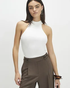 Cream Knitted Halter Neck Top