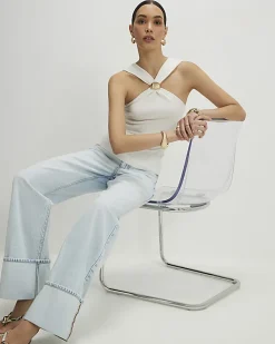 Cream Knitted Halter Neck Brooch Top