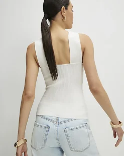 Cream Knitted Halter Neck Brooch Top