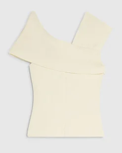 Cream Knitted One Shoulder Bardot Top