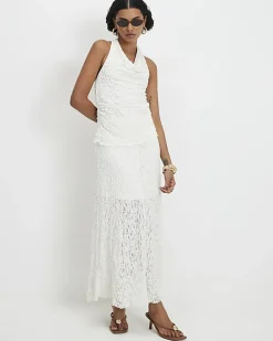 Cream Lace Maxi Skirt