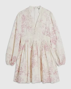 Cream Lace Trim Floral Cotton Mini Dress