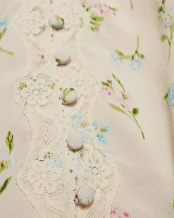 Cream Lace Trim Floral Print Mini Dress