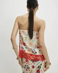 Cream Lace Trim Printed Bandeau Top