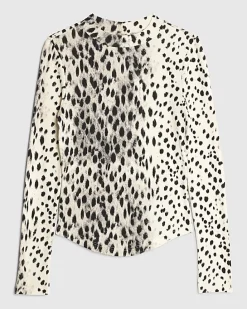 Cream leopard Print Long Sleeve Ribbed Top