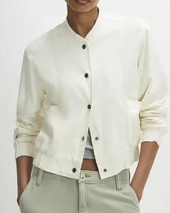 Cream Linen Blend Bomber Jacket