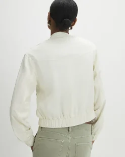 Cream Linen Blend Bomber Jacket