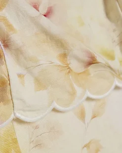 Cream Linen Blend Floral Scallop Midi Dress