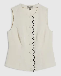 Cream Linen Blend Scallop Trim Waistcoat