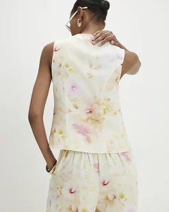 Cream Linen Blend Scallop Trim Waistcoat