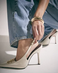 Cream Logo Slingback Court Heels