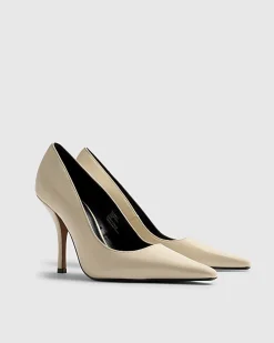 Cream Long Chisel Toe Patent Court Heels