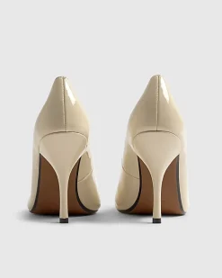 Cream Long Chisel Toe Patent Court Heels
