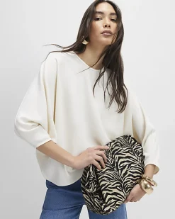 Cream Long Sleeve Batwing Top