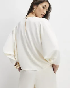 Cream Long Sleeve Batwing Top