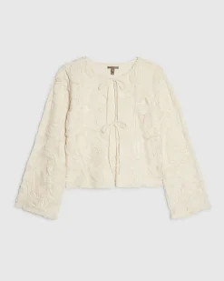 Cream Long Sleeve 3D Floral Jacket