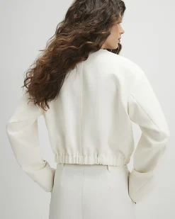 Cream Long Sleeve Pocket Detail Bomber Jacket