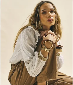 Cream Long Sleeve Ruffle Blouse