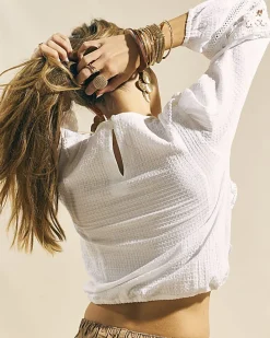 Cream Long Sleeve Ruffle Blouse