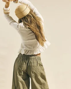 Cream Long Sleeve Ruffle Peplum Top