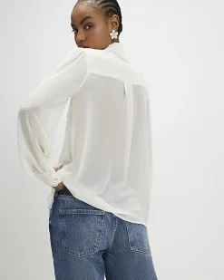 Cream Long Sleeve Scallop Trim Shirt