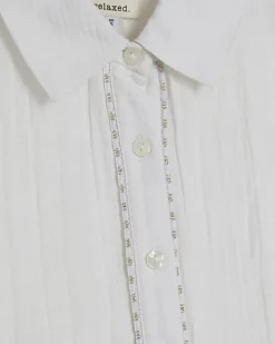 Cream Long Sleeve Tie Back Beach Shirt