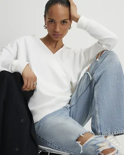 Cream Long Sleeve Wrap Front Hoodie