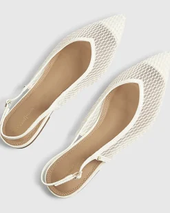 Cream Mesh Pointed Sling Back Shoes