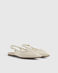 Cream Mesh Pointed Sling Back Shoes