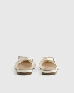 Cream Mesh Pointed Sling Back Shoes