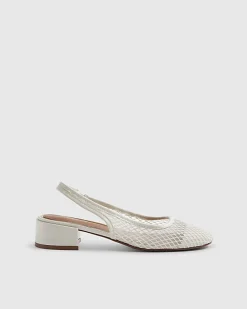 Cream Mesh Round Toe Slingback Shoes