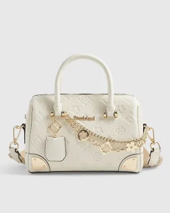 Cream Metal Corner Monogram Print Bowler Bag