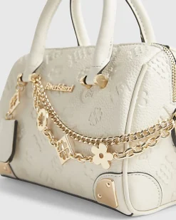 Cream Metal Corner Monogram Print Bowler Bag