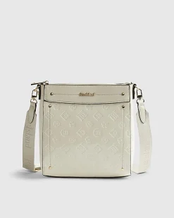 Cream Monogram Embossed Messenger Bag