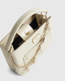 Cream Monogram Pocket Front Charmed Tote Bag
