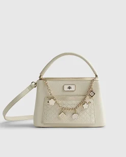 Cream Monogram Pocket Front Charmed Tote Bag