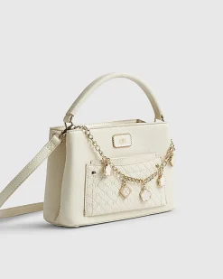 Cream Monogram Pocket Front Charmed Tote Bag