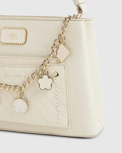 Cream Monogram Pocket Front Charmed Tote Bag