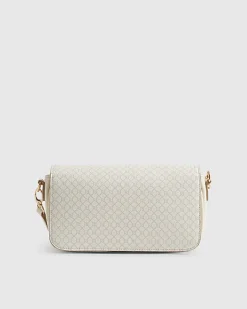 Cream Monogram Print Cross Body Bag