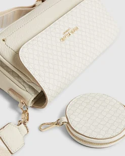Cream Monogram Print Cross Body Bag
