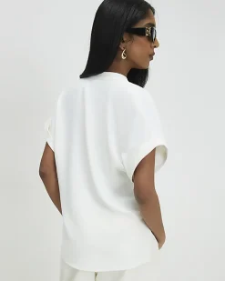 Cream Notch Neck Short Sleeve Top